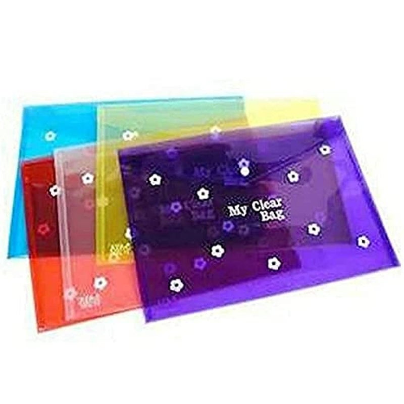 Peeplvalue My Clear Bag Pack of 12 A4 Size Green Colour Floral Design Transparent Plastic Folder, Button Closer File, Document Organizer - Image 4