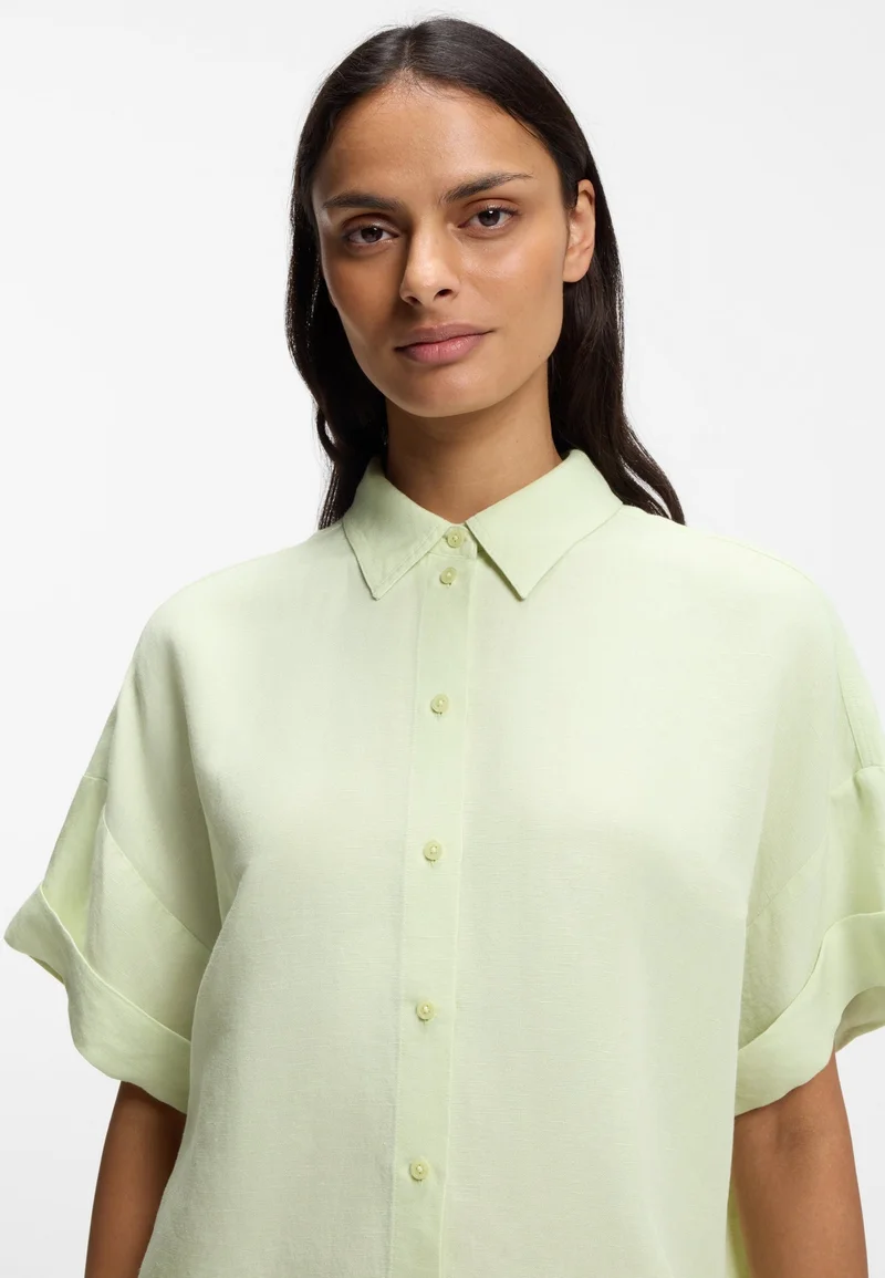 BOSS Regular-fit blouse with rolled cuffs