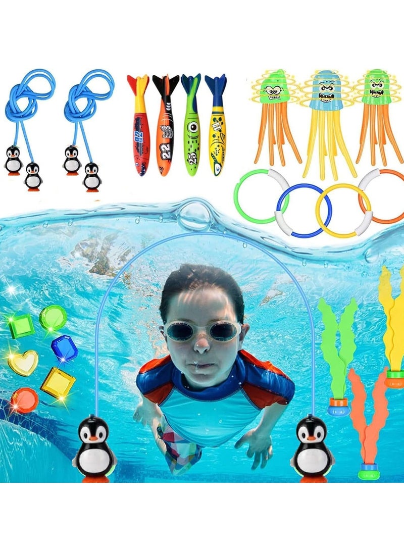 22 Pack Swimming Toys For Kids Diving Toys Set With Diving Rings Underwater Games Fun Activity Pool Training  - Image 2