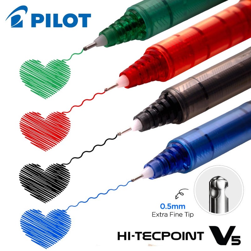 PILOT V5 Roller Fine Ball Pen Pack of 10 (7 Blue, 1 Black, 1 Red, 1 Green) - Image 5