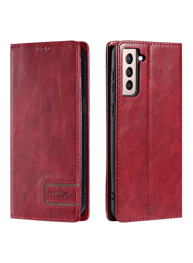 S-TOP Case For Samsung Galaxy S21 FE 5G TTUDRCH RFID Retro Texture Magnetic Leather Phone Case - Image 1