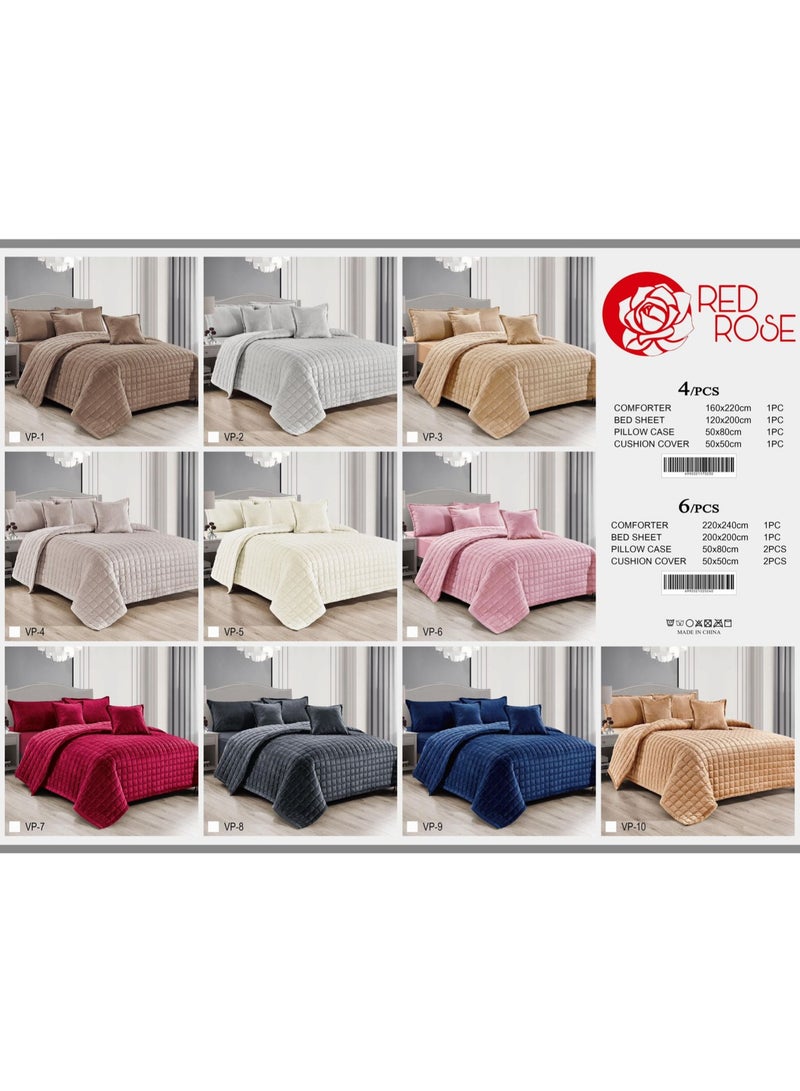 ريد روز طقم لحاف مفرش سرير نفرين مخمل ناعم مضغوط نظام 6 قطع مضغوط مقاس 240x220 - Image 4