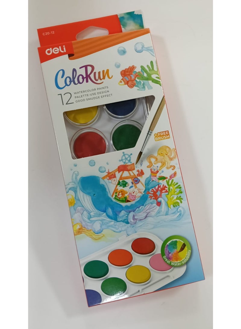 Deli C20-12 Water Color Paint Set 12 Different Color - Image 1