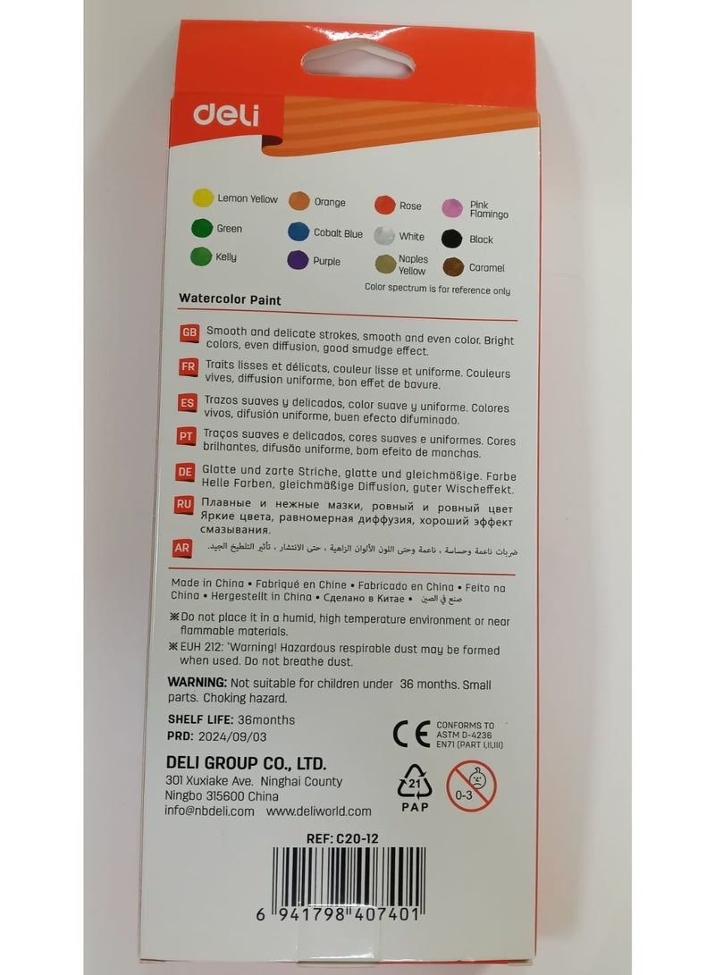 Deli C20-12 Water Color Paint Set 12 Different Color - Image 2
