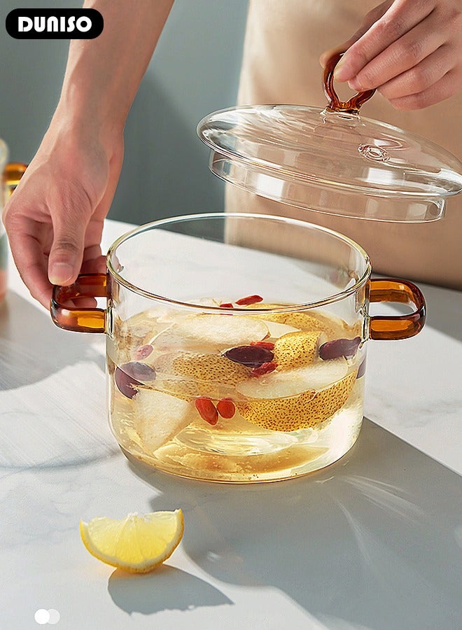 DUNISO وعاء طهي زجاجي، قدر زجاجي مع غطاء مقاوم للحروق، قدر زجاجي مقاوم للحرارة مع مقبض، أواني زجاجية من البورسليكات، مجموعة أواني للطهي على الموقد للمعكرونة، الحساء، الحليب - Image 4