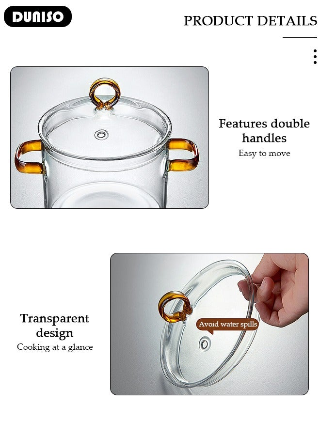 DUNISO وعاء طهي زجاجي، قدر زجاجي مع غطاء مقاوم للحروق، قدر زجاجي مقاوم للحرارة مع مقبض، أواني زجاجية من البورسليكات، مجموعة أواني للطهي على الموقد للمعكرونة، الحساء، الحليب - Image 5