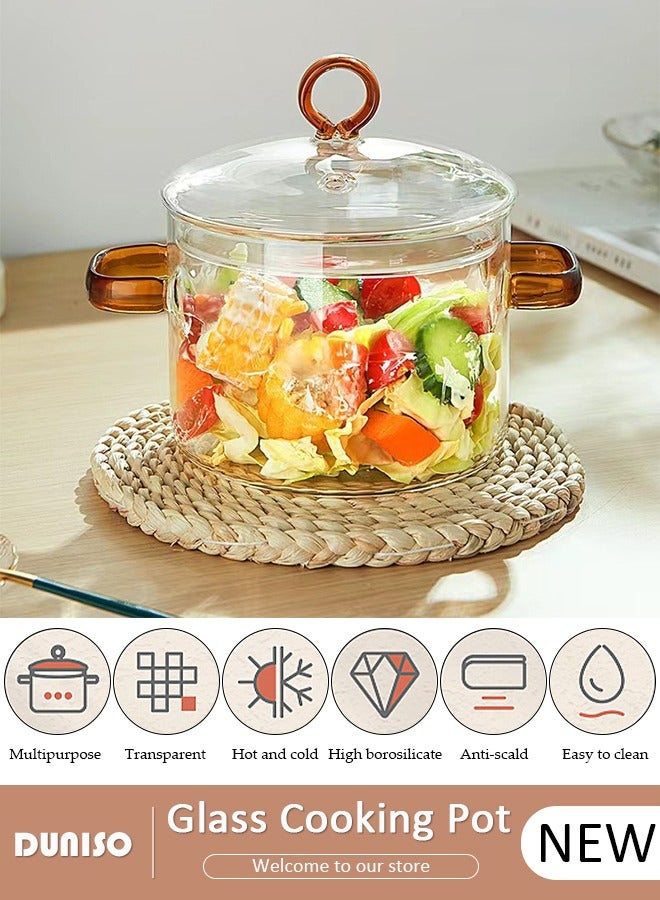 DUNISO وعاء طهي زجاجي، قدر زجاجي مع غطاء مقاوم للحروق، قدر زجاجي مقاوم للحرارة مع مقبض، أواني زجاجية من البورسليكات، مجموعة أواني للطهي على الموقد للمعكرونة، الحساء، الحليب - Image 1
