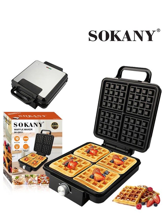 سوكاني صانع الوافل الكهربائي ، 1500 واط 4 شرائح ألواح تفلون غير لاصقة وتحكم في درجة الحرارة قابل للتعديل ، SK-08031 - Image 1