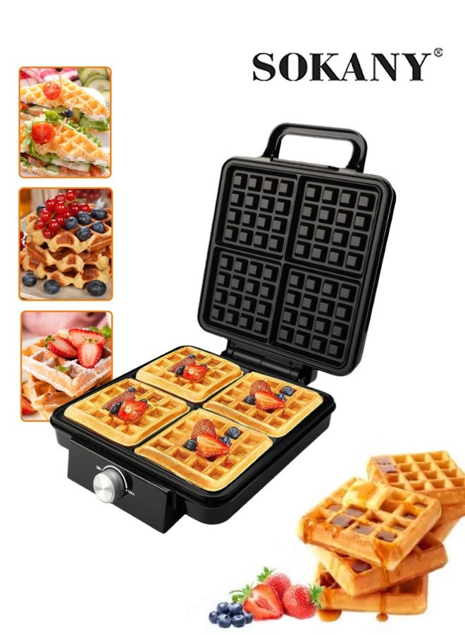 sokany Electric Waffle Maker,1500W 4 Slice Non-Stick Teflon plates & Adjustable Temperature Control,SK-08031 - Image 1