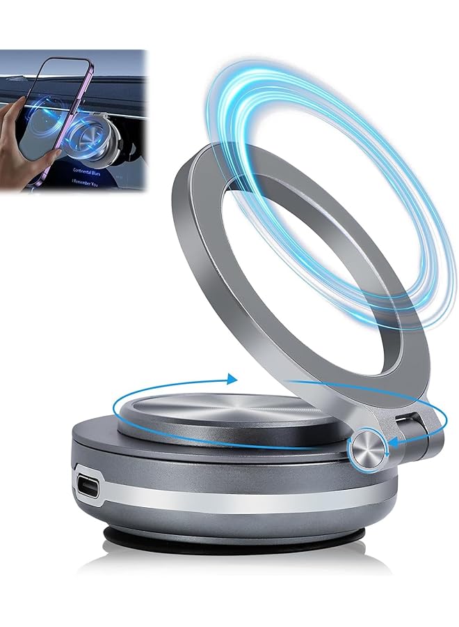 erorex Electric Vacuum Magnetic Car Phone Mount 360° Rotatable Phone Holder Car Phone Holder For All Smartphones Silver  - Image 1