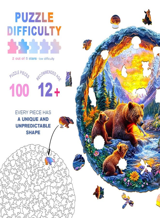 DOCRAGI Wooden Puzzles for Adults - Bear Family Wooden Jigsaw Puzzle - Unique Animal Shaped Wood Puzzles Adult - Christmas Birthday Gifts for Adults/Friends/Family - 100pcs 8.5 * 8.4in - Image 3