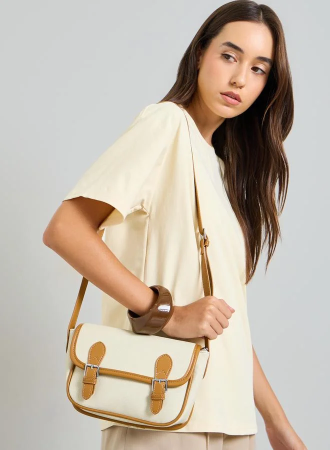 Styli  Cream Contrast Trim Flap Crossbody Bag for Women | Best Price UAE