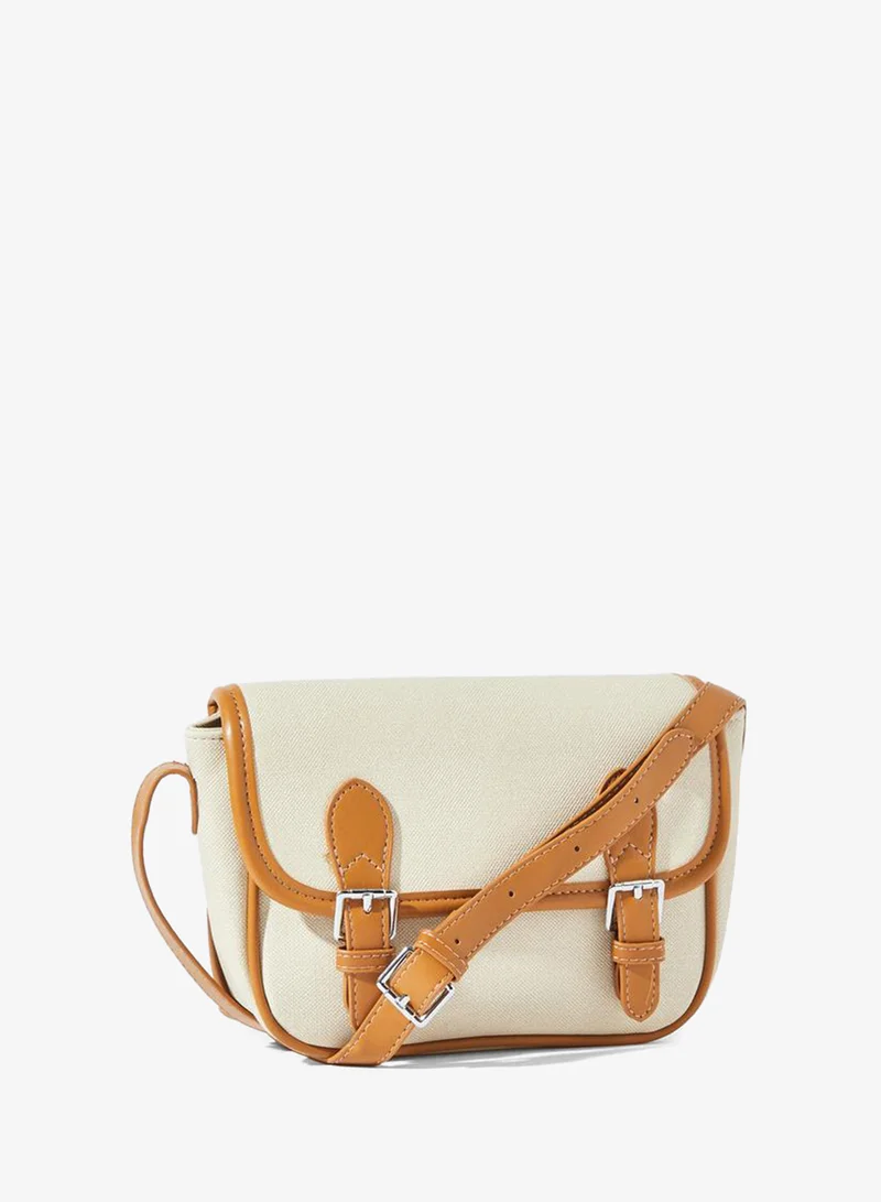 Cream Contrast Trim Flap Crossbody Bag
