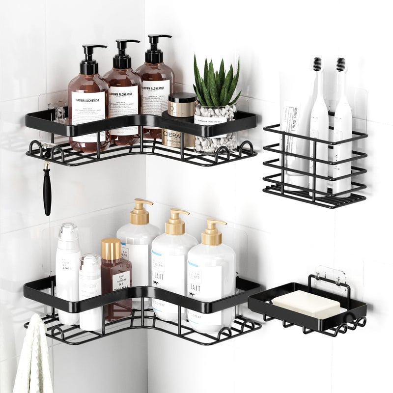 Sakugi Corner Shower Caddy 4Pack Shower Organizer with Soap Holder Toothbrush Holder Rustproof Metal Shower Shelves Laundry Kitchen Bathroom Organizers and Storage Solution Large Black - Image 2