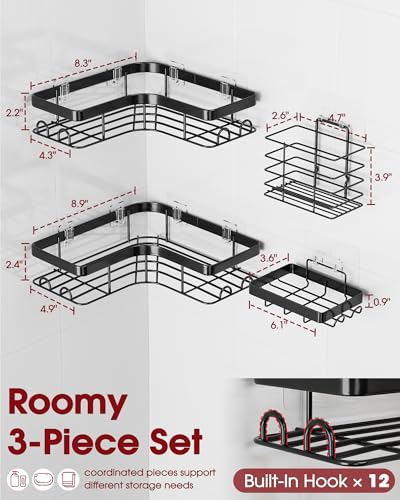 Sakugi Corner Shower Caddy 4Pack Shower Organizer with Soap Holder Toothbrush Holder Rustproof Metal Shower Shelves Laundry Kitchen Bathroom Organizers and Storage Solution Large Black - Image 3