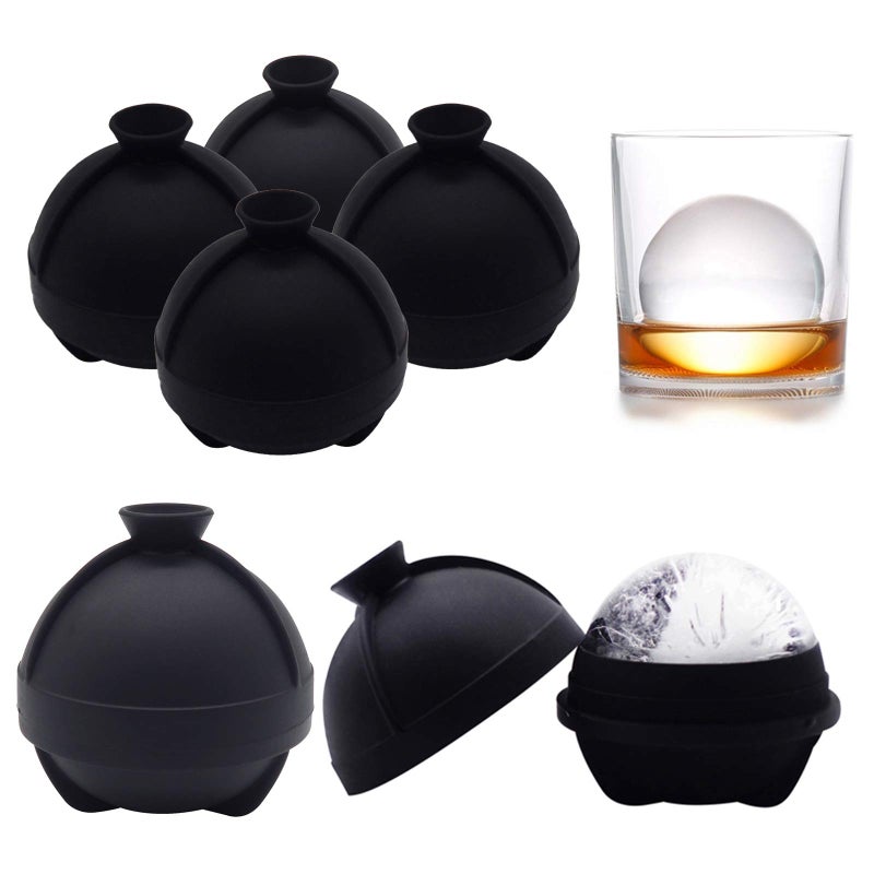 Helpcook Sphere Ice Molds  6 Pack  Silicone Ice Ball Molds with Builtin Funnel  Round Ice Cube Molds  Make 25 Inch Big Ice Sphere for Whiskey  CocktailsFood Grade and BPA Free Black