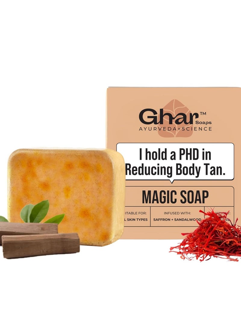 Ghar soaps Magic Soap | Sandalwood & Saffron Bar Soap |  for Face & Body Acne Scars 100gm - Image 1