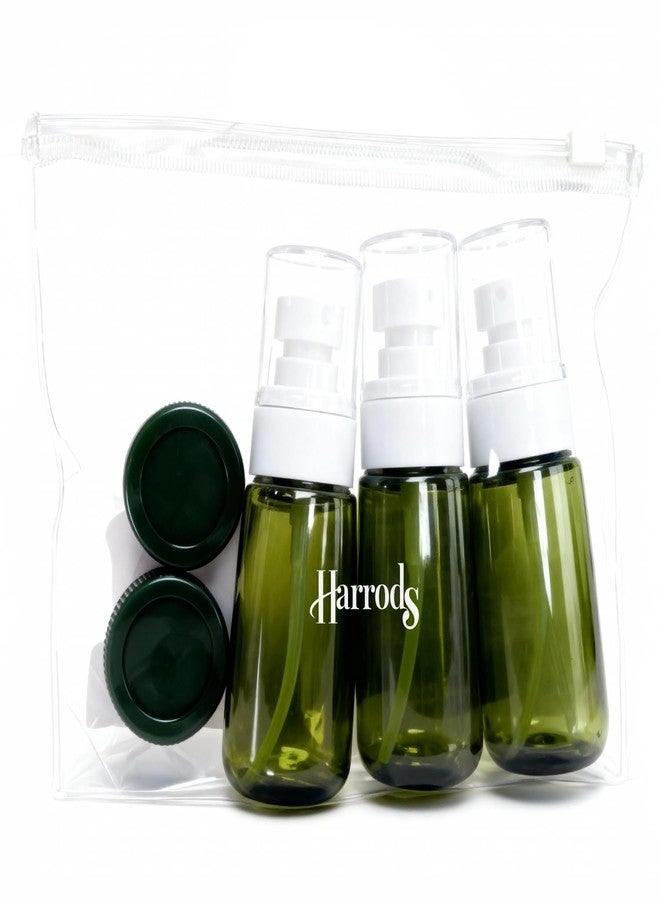 هارودز مجموعة زجاجات مستلزمات السفر من هارودز مع حقيبة شفافة (أخضر) | مجموعة عبوات صغيرة قابلة لإعادة التعبئة | ملحقات سفر مانعة للتسرب للشامبو واللوشن ومستحضرات التجميل - Image 1
