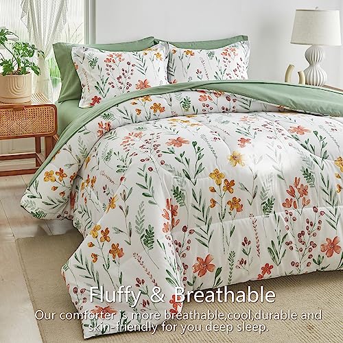 AIKASY Bed in a Bag 7 Pieces Queen Size - Floral Print - Soft Microfiber, Reversible Bed Comforter Set (1 Comforter, 2 Pillow Shams, 1 Flat Sheet, 1 Fitted Sheet, 2 Pillowcases)（White,Queen） - Image 4