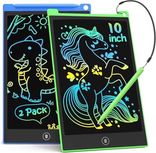TECJOE 10 Inch 2 Pack LCD Writing Tablet Colorful Doodle Board Drawing Tablet for Kids Kids Travel Learning Toys Christmas Birthday Gifts for 3 4 5 6 7 8 Year Old Boys and Girls Toddlers - Image 1