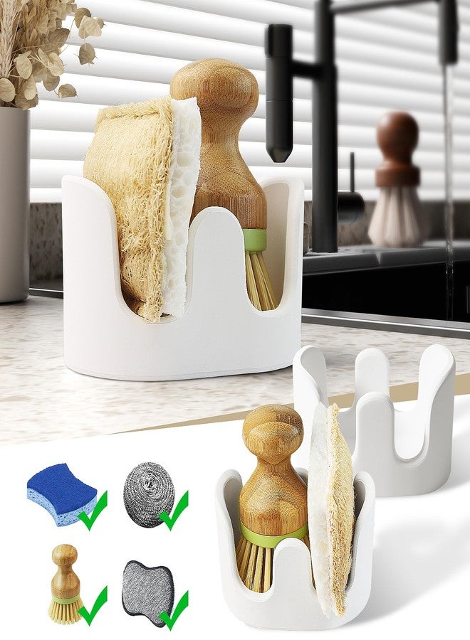 Slow Slog 2 Pack Double Sponge Holder, Diatomite Stone Absorbent Sponge Stand for Kitchen Sink - Quick Dry Organizer for Kitchen Countertop, White - Image 1