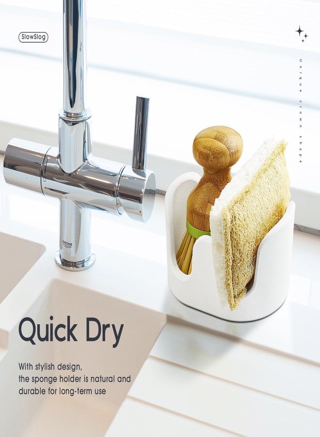 Slow Slog 2 Pack Double Sponge Holder, Diatomite Stone Absorbent Sponge Stand for Kitchen Sink - Quick Dry Organizer for Kitchen Countertop, White - Image 2