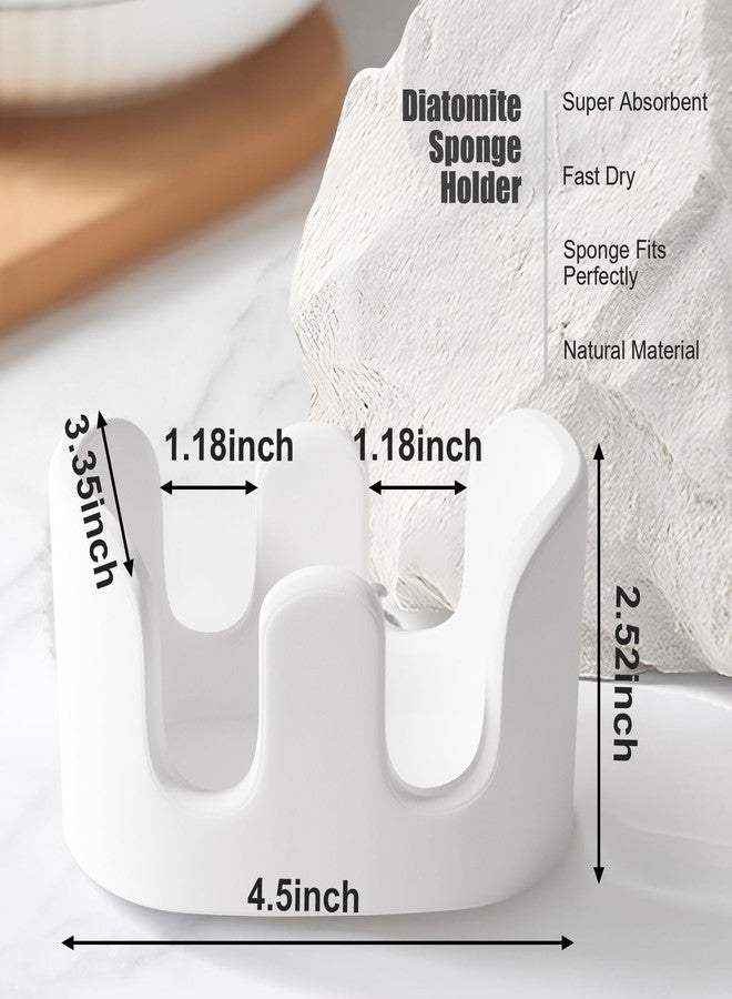 Slow Slog 2 Pack Double Sponge Holder, Diatomite Stone Absorbent Sponge Stand for Kitchen Sink - Quick Dry Organizer for Kitchen Countertop, White - Image 5