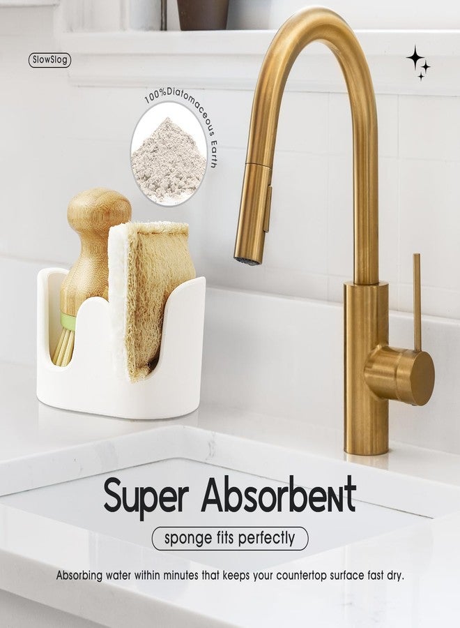 Slow Slog 2 Pack Double Sponge Holder, Diatomite Stone Absorbent Sponge Stand for Kitchen Sink - Quick Dry Organizer for Kitchen Countertop, White - Image 3