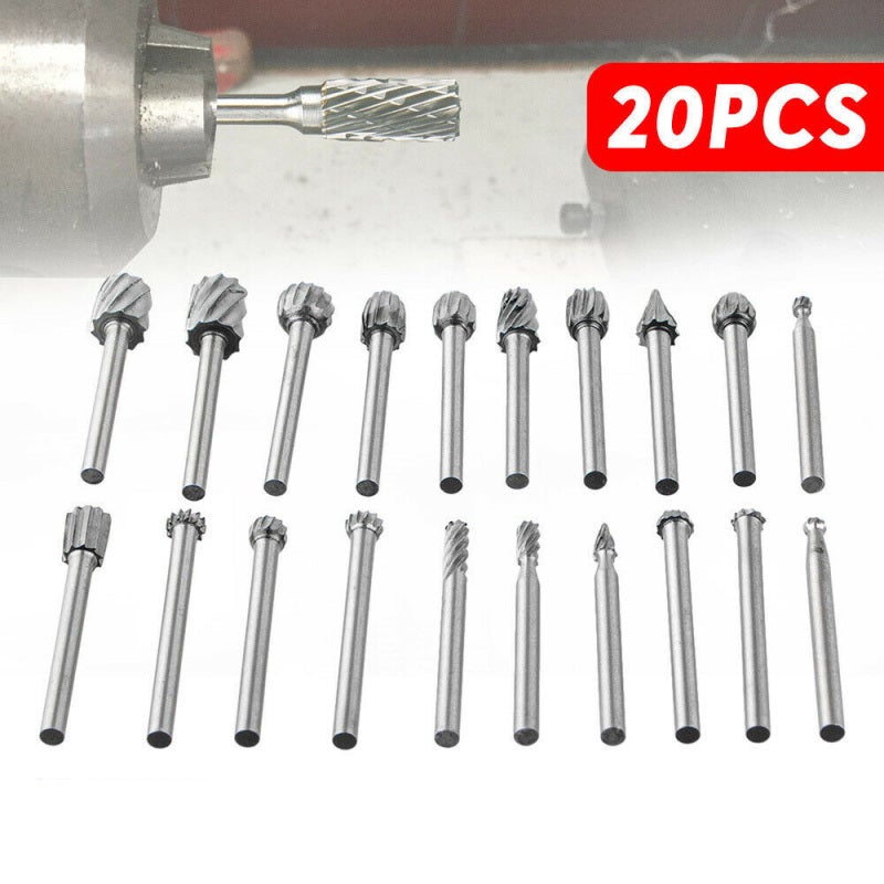 Carbide Burr 20Pcs Wear-Resistant Solid High Speed Steel - Precise Cut Design Grinder Bits for DIY Carving Drilling Wood Glass Die Grinder Rotary Tools - Image 2
