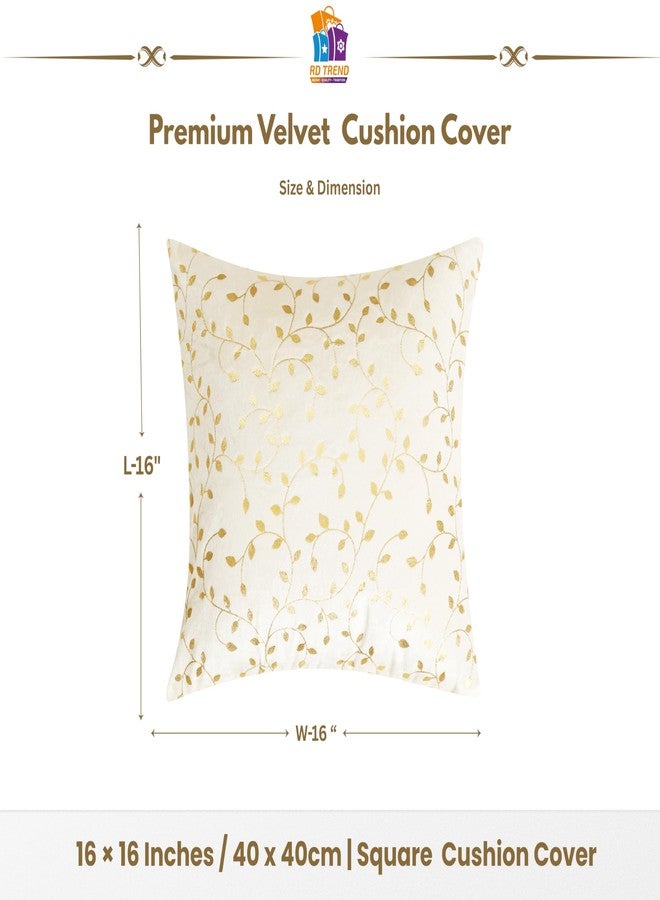 RD TREND Velvet Cushion Covers, 40 x 40 cm/16 x 16 inches, Pack of 2,250 TC, Side Zipper (Cream) - Image 2