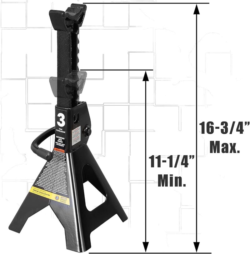 Torin AT43202B Steel Jack Stands: 3 Ton (6,000 lb) Capacity, Black, 1 Pair - Image 2