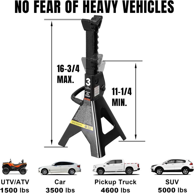 Torin AT43202B Steel Jack Stands: 3 Ton (6,000 lb) Capacity, Black, 1 Pair - Image 5