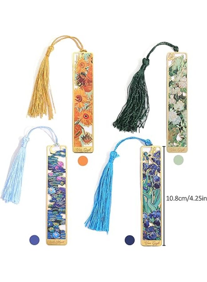 4 Pieces Metal Bookmarks with Tassel, Golden Hollow Bookmark Van Gogh Oil Painting Theme Book Mark Bookmarks for Book Lovers Writers Readers Children Teens Men Women Adults - Image 2