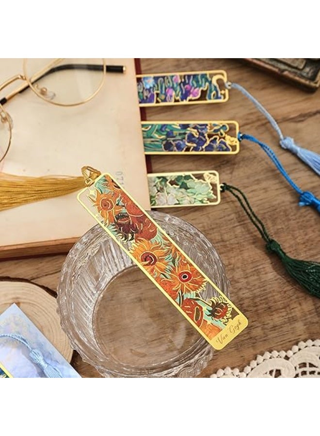 4 Pieces Metal Bookmarks with Tassel, Golden Hollow Bookmark Van Gogh Oil Painting Theme Book Mark Bookmarks for Book Lovers Writers Readers Children Teens Men Women Adults - Image 4