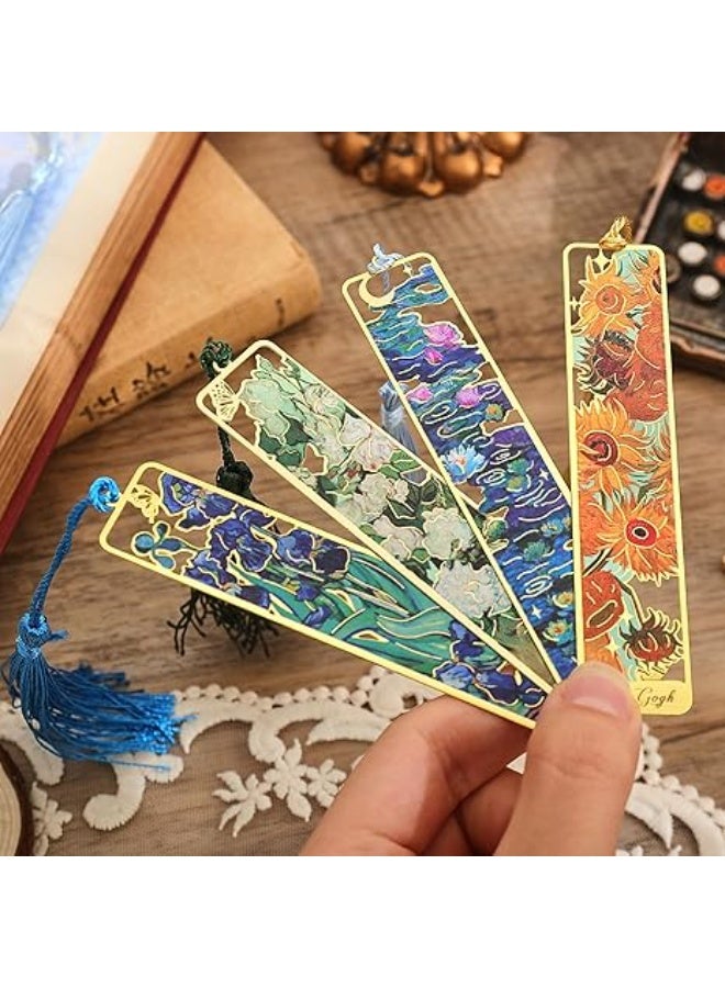 4 Pieces Metal Bookmarks with Tassel, Golden Hollow Bookmark Van Gogh Oil Painting Theme Book Mark Bookmarks for Book Lovers Writers Readers Children Teens Men Women Adults - Image 5