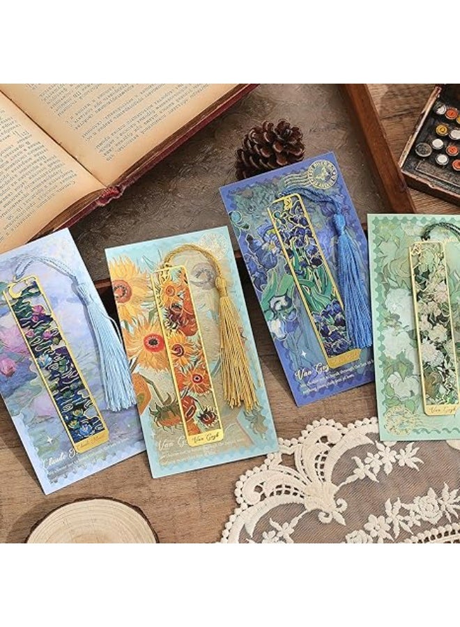 4 Pieces Metal Bookmarks with Tassel, Golden Hollow Bookmark Van Gogh Oil Painting Theme Book Mark Bookmarks for Book Lovers Writers Readers Children Teens Men Women Adults - Image 3