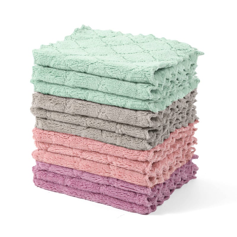 UMANI 12 Pack Kitchen Dish Cloths Ultra Soft Absorbent Quick Drying Dish Towels Nonstick Oil Microfiber Cleaning Cloth Machine Washable Coral Fleece Cleaning Rags Multicolor