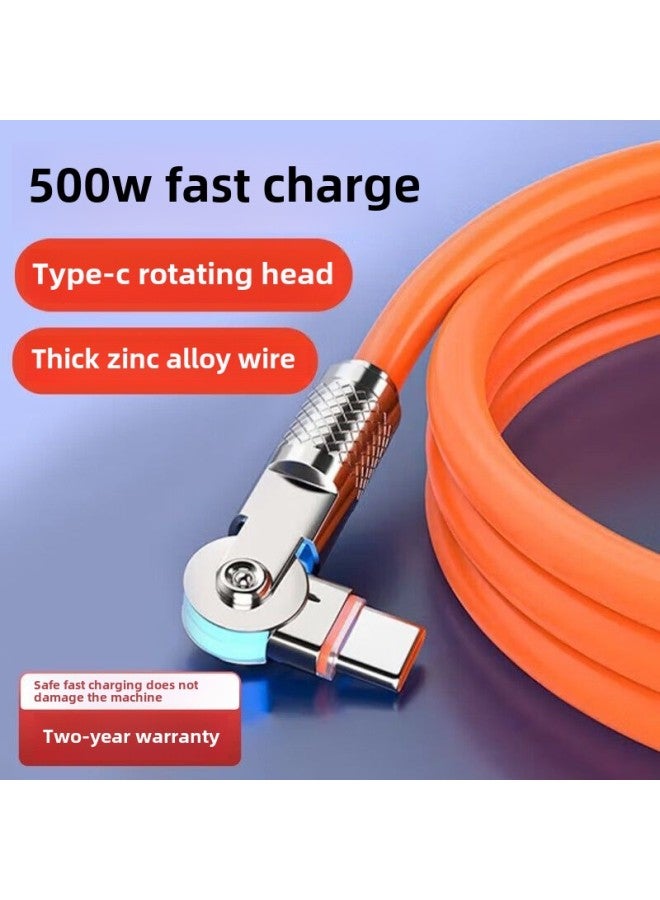 USB Extension Line Android Rotating With Light 500W Flash Charging Data Line Bold Fast Charging For Huawei OPPO Glory-Color:Orange  Bold Zinc Alloy: Flat Round - Bold Process  Indicator Light/no Damage To The Machine  - Image 1