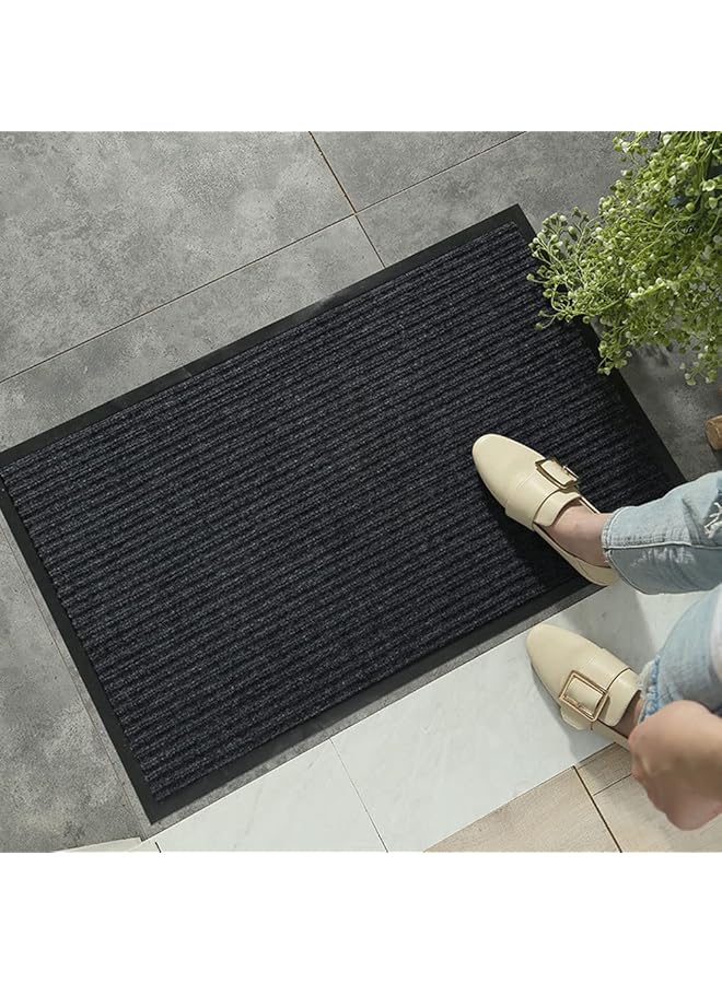 ORiTi 2Pack Front Door Mat Ribbed Indoor Outdoor Floor Doormat Rug Entryway Welcome Mats Entrance Shoe Scraper Entry Inside Outside Garage Traffic Utility Porch Area 60X40Cm Black - Image 3
