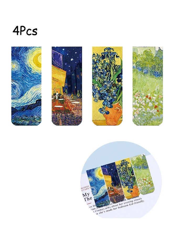 4pcs Set Magnetic Bookmarks Book Page Markers Clip Starry Sky Magnet Page Markers Set Assorted Bookmarkers Set World Famous Painting Magnetic Bookmark for Students Reading Book Lovers Light Shadow - Image 1