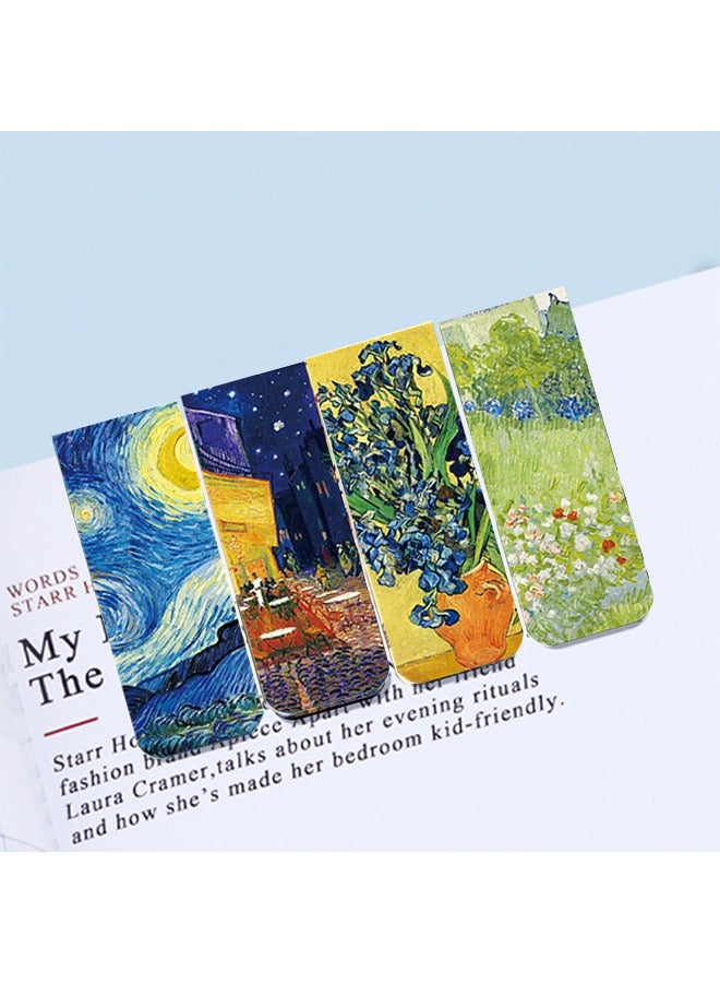 4pcs Set Magnetic Bookmarks Book Page Markers Clip Starry Sky Magnet Page Markers Set Assorted Bookmarkers Set World Famous Painting Magnetic Bookmark for Students Reading Book Lovers Light Shadow - Image 2