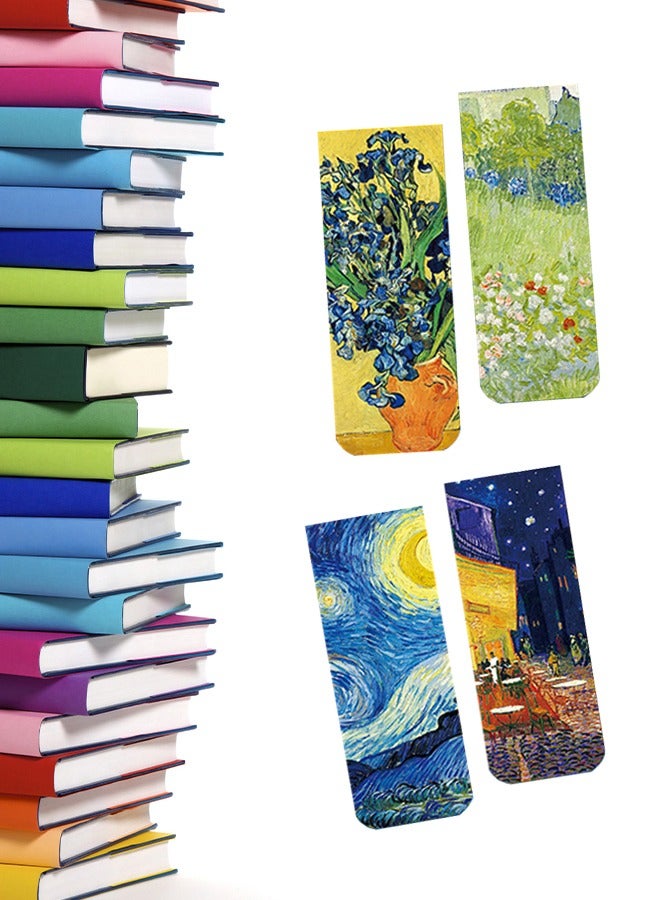 4pcs Set Magnetic Bookmarks Book Page Markers Clip Starry Sky Magnet Page Markers Set Assorted Bookmarkers Set World Famous Painting Magnetic Bookmark for Students Reading Book Lovers Light Shadow - Image 3