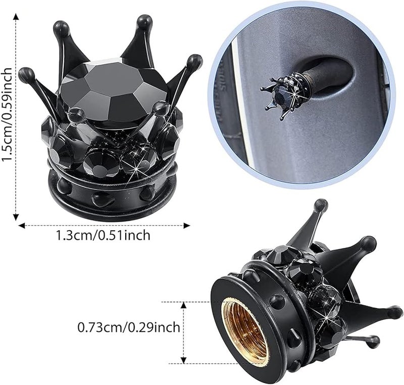 غطاسات ساق صمام إطار كريستال أسود حجر الراين إكسسوارات سيارة عالمية 4 قطع - Image 3