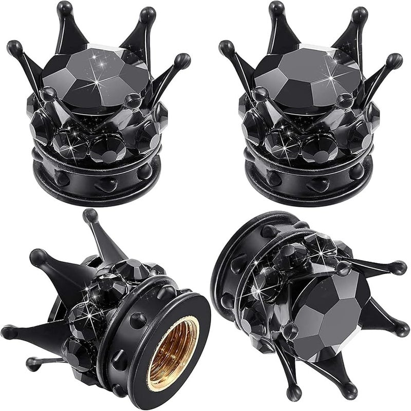 غطاسات ساق صمام إطار كريستال أسود حجر الراين إكسسوارات سيارة عالمية 4 قطع - Image 1