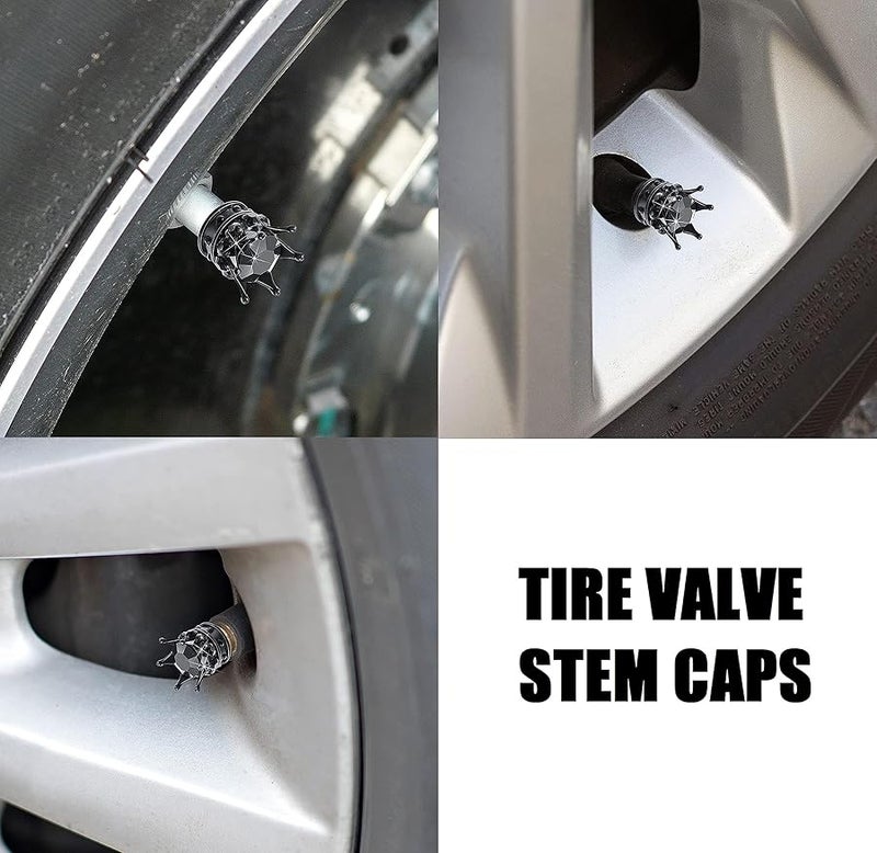 غطاسات ساق صمام إطار كريستال أسود حجر الراين إكسسوارات سيارة عالمية 4 قطع - Image 5