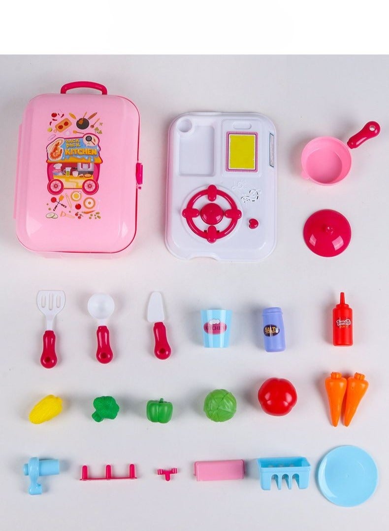 Children's simulated kitchen, cooking utensils, cosmetics, doctor's tool set, family backpack box, toys - Image 2