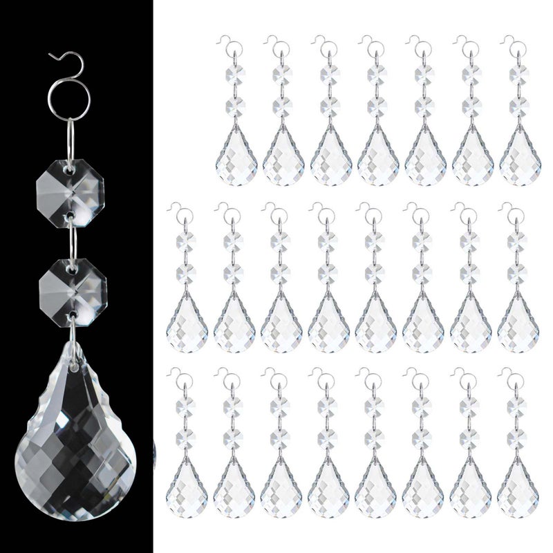 Kehail 24 Pcs 38mm Clear Crystal Teardrop Pendants with Hook, Chandelier Prisms Replacement Parts,Glass Hanging Crystals for Suncatchers, Windows, Lamps, Christmas Tree & Home Decor - Image 1