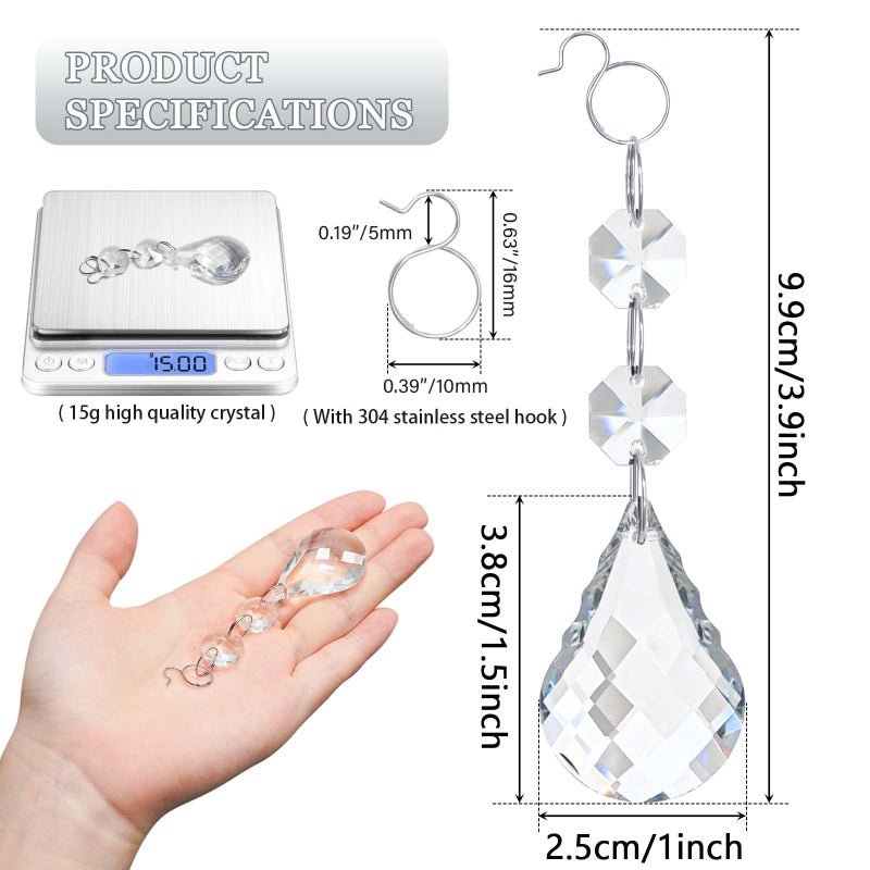 Kehail 24 Pcs 38mm Clear Crystal Teardrop Pendants with Hook, Chandelier Prisms Replacement Parts,Glass Hanging Crystals for Suncatchers, Windows, Lamps, Christmas Tree & Home Decor - Image 2