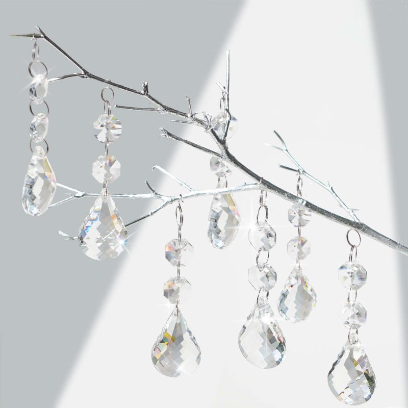 Kehail 24 Pcs 38mm Clear Crystal Teardrop Pendants with Hook, Chandelier Prisms Replacement Parts,Glass Hanging Crystals for Suncatchers, Windows, Lamps, Christmas Tree & Home Decor - Image 3