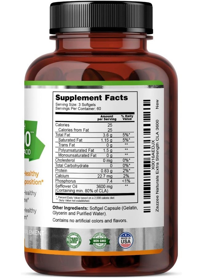 Zazzee - CLA, 3600 mg, 180 Softgels, Conjugated Linoleic Acid, Support healthy muscle tone & healthy metabolism. - Image 1
